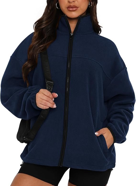 BTFBM Womens Zip Up Fleece Jackets Stand Collar 2024 Fall Winter Outerwear Casual Fuzzy Coats with Pockets