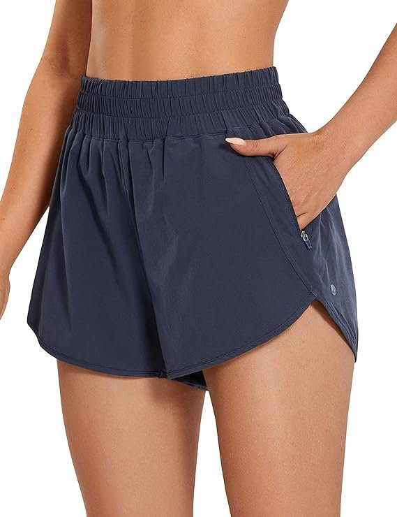 CRZ YOGA Womens High Waisted Running Shorts Mesh Liner 3 Dolphin Quick Dry Athletic Gym Track Workout Shorts Zip Pocket